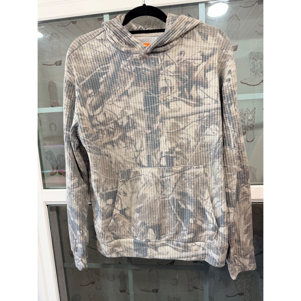 Negative Space Mens Thermal Waffle Knit Hoodie Abstract Branch Print Grey Small